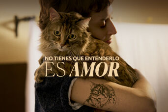 Mujer abrazando a su gatito