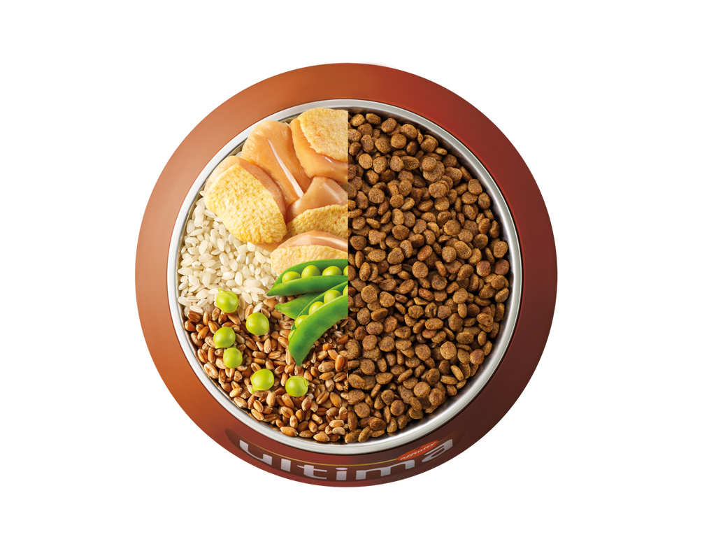 Chicken, rice, wholegrain cereals and peas