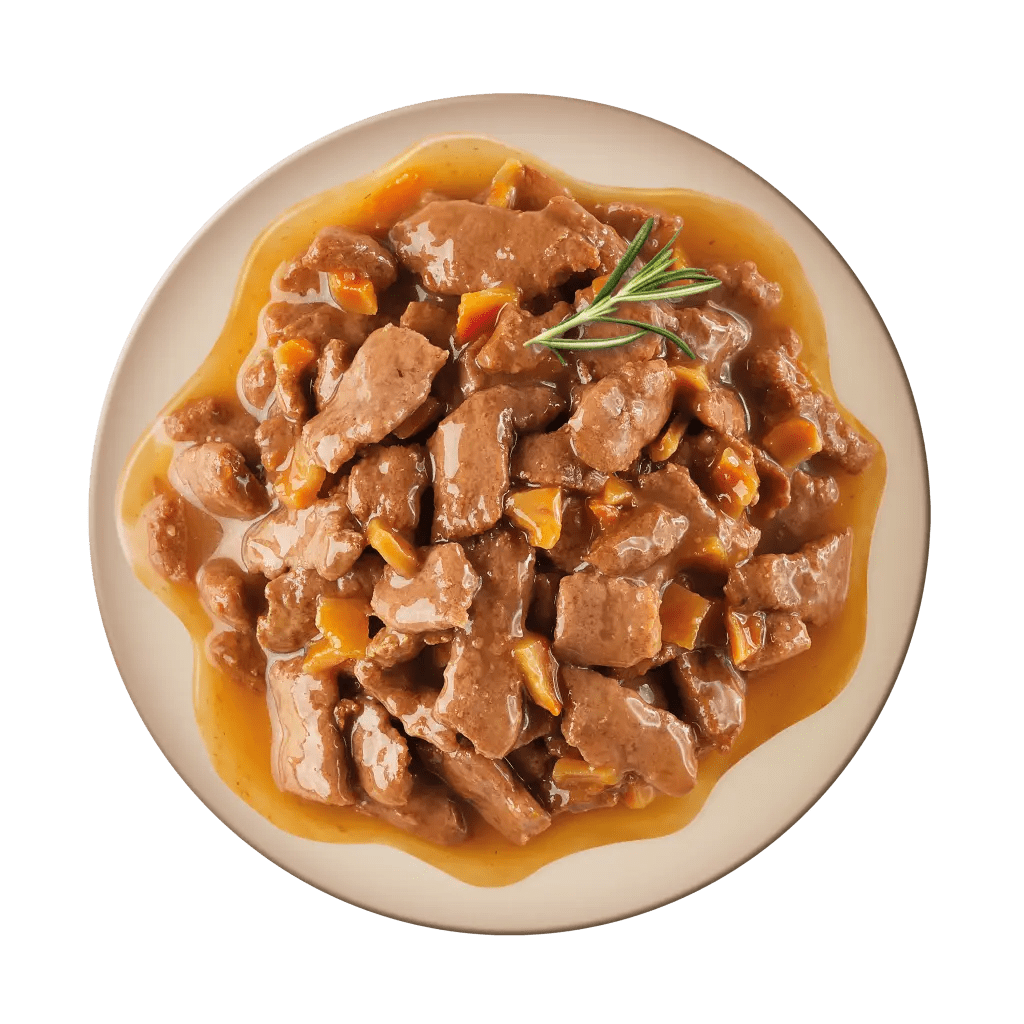 With Beef and carrots