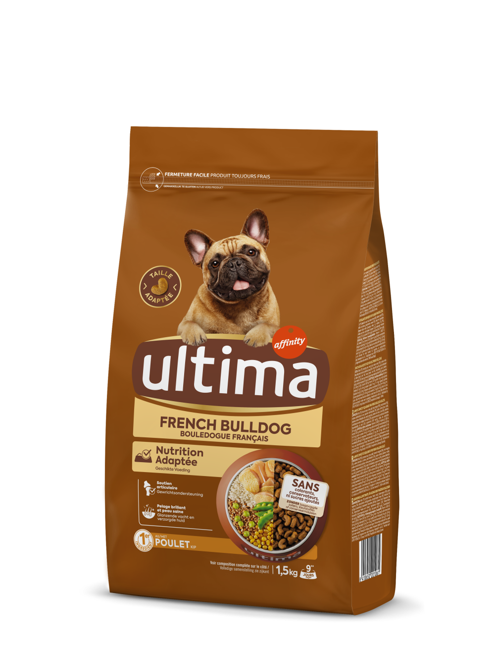 Petit French Bulldog avec du Poulet