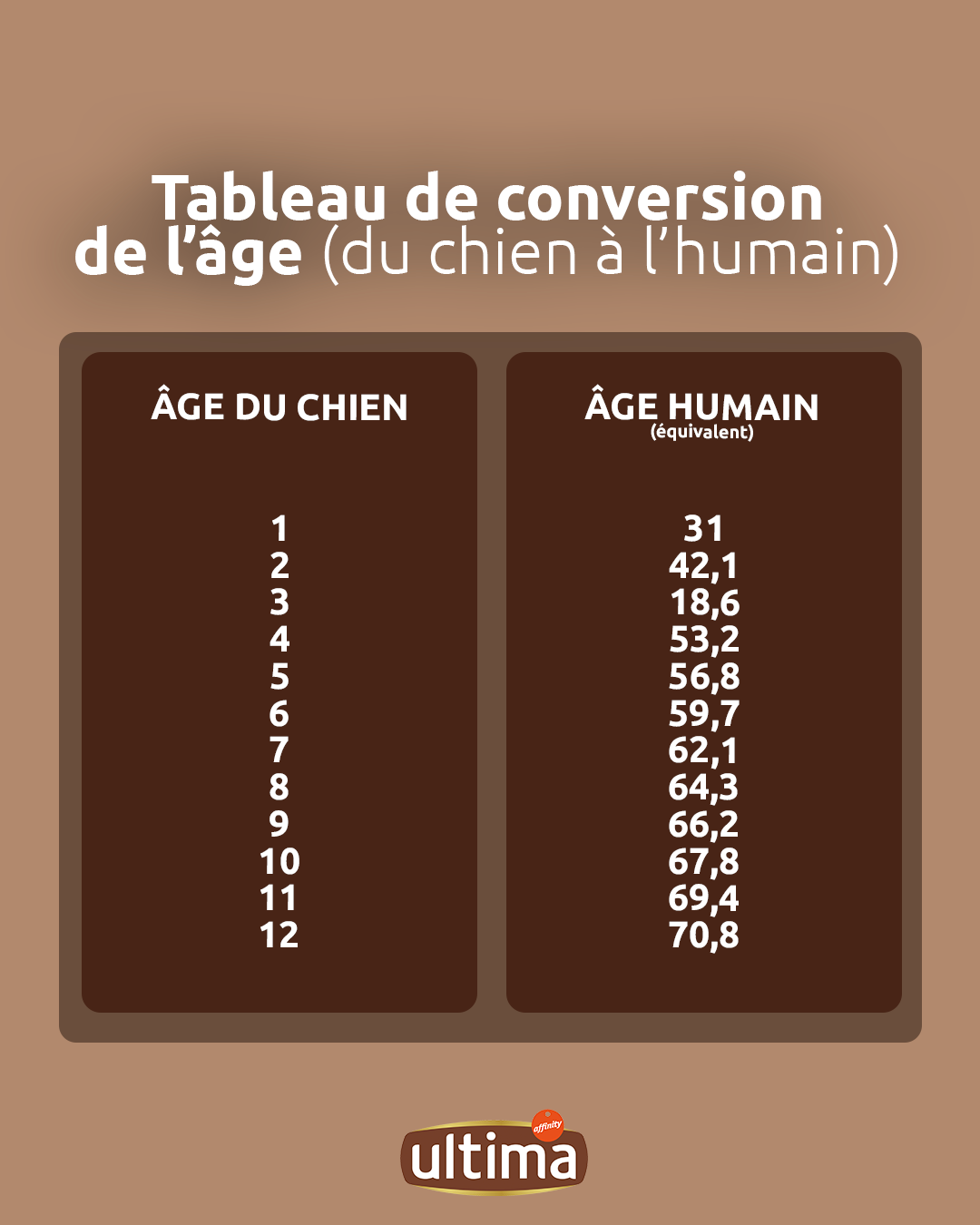 Tableau de conversion de l&rsquo;&acirc;ge (du chien &agrave; l&rsquo;humain)