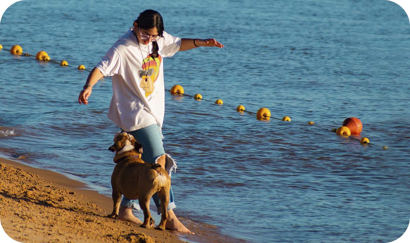 Jouer avec le chien sur la plage