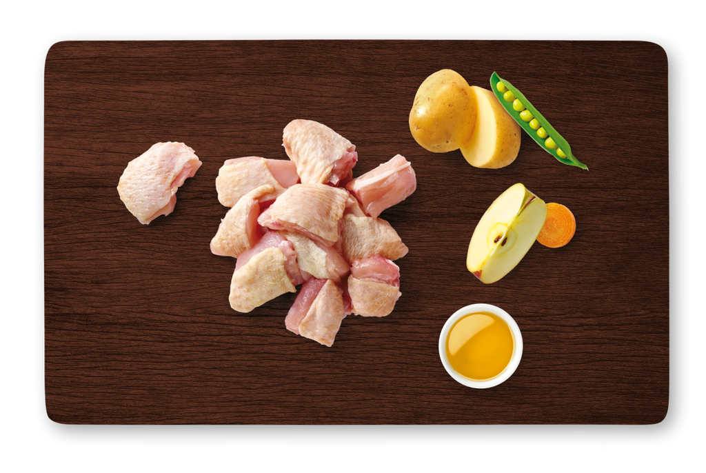 Peru fresco, batatas e ervilhas, vegetais e frutas