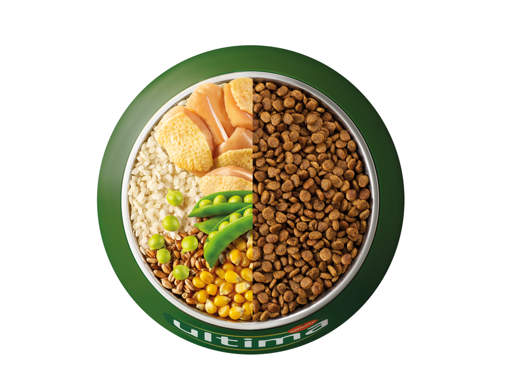 Chicken, rice, wholegrain cereals and peas