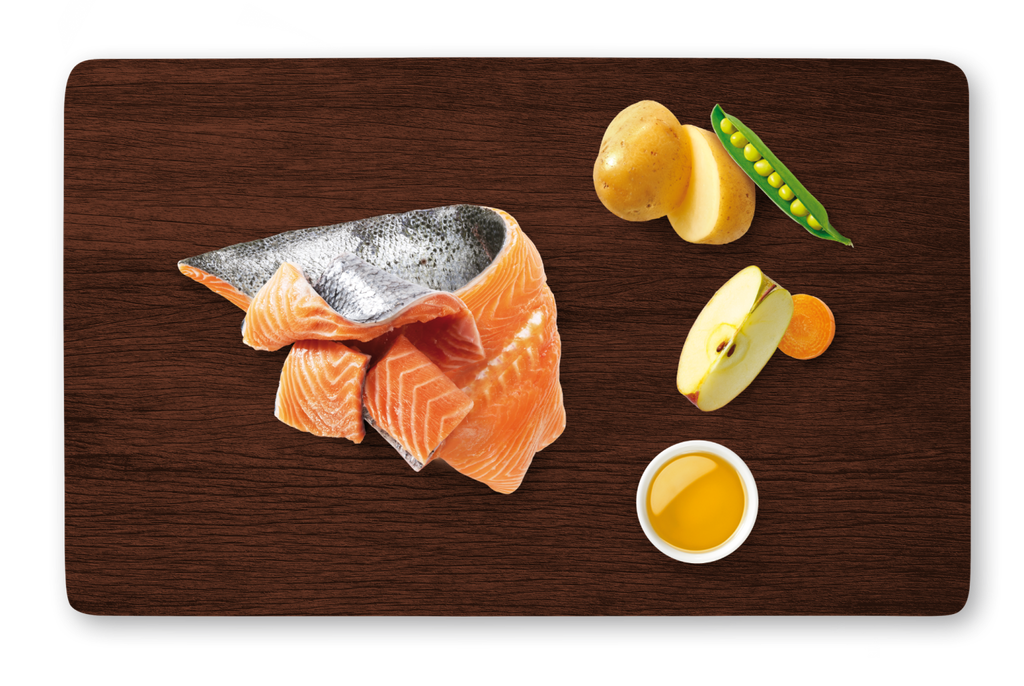 With fresh atlantic salmon, vegetables and apple
